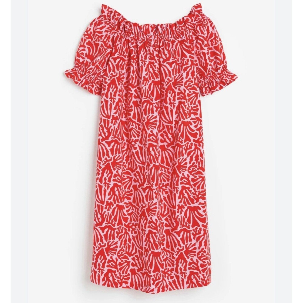 H&M Red and White Off-Shoulder Midi Dress